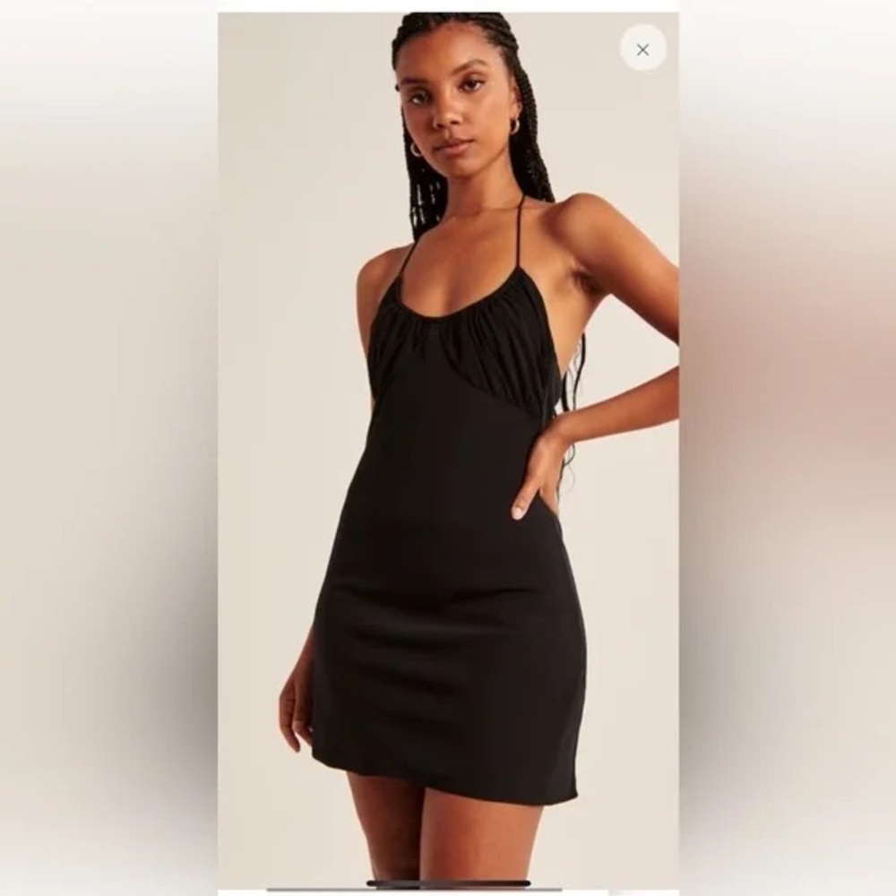 A&F Black Halter Ruched Mini Dress